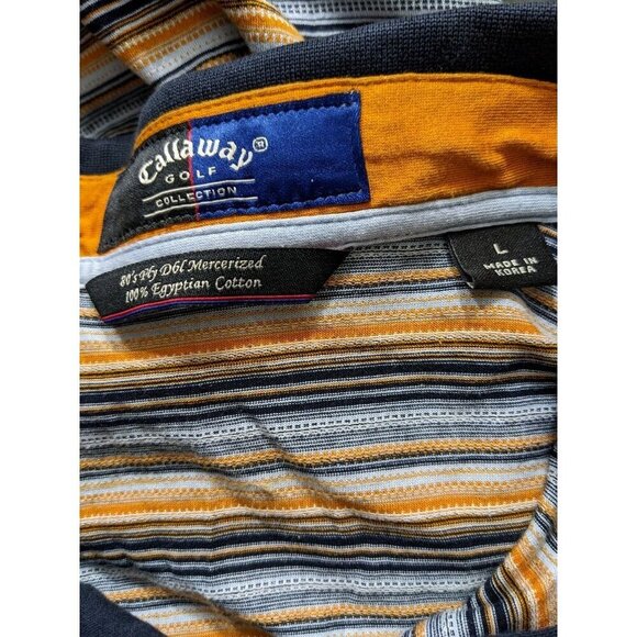 Callaway Golf Shirt Polo Mens Size L Blue Gray Mercerized Egyptian Cotton Stripe - Picture 7 of 7